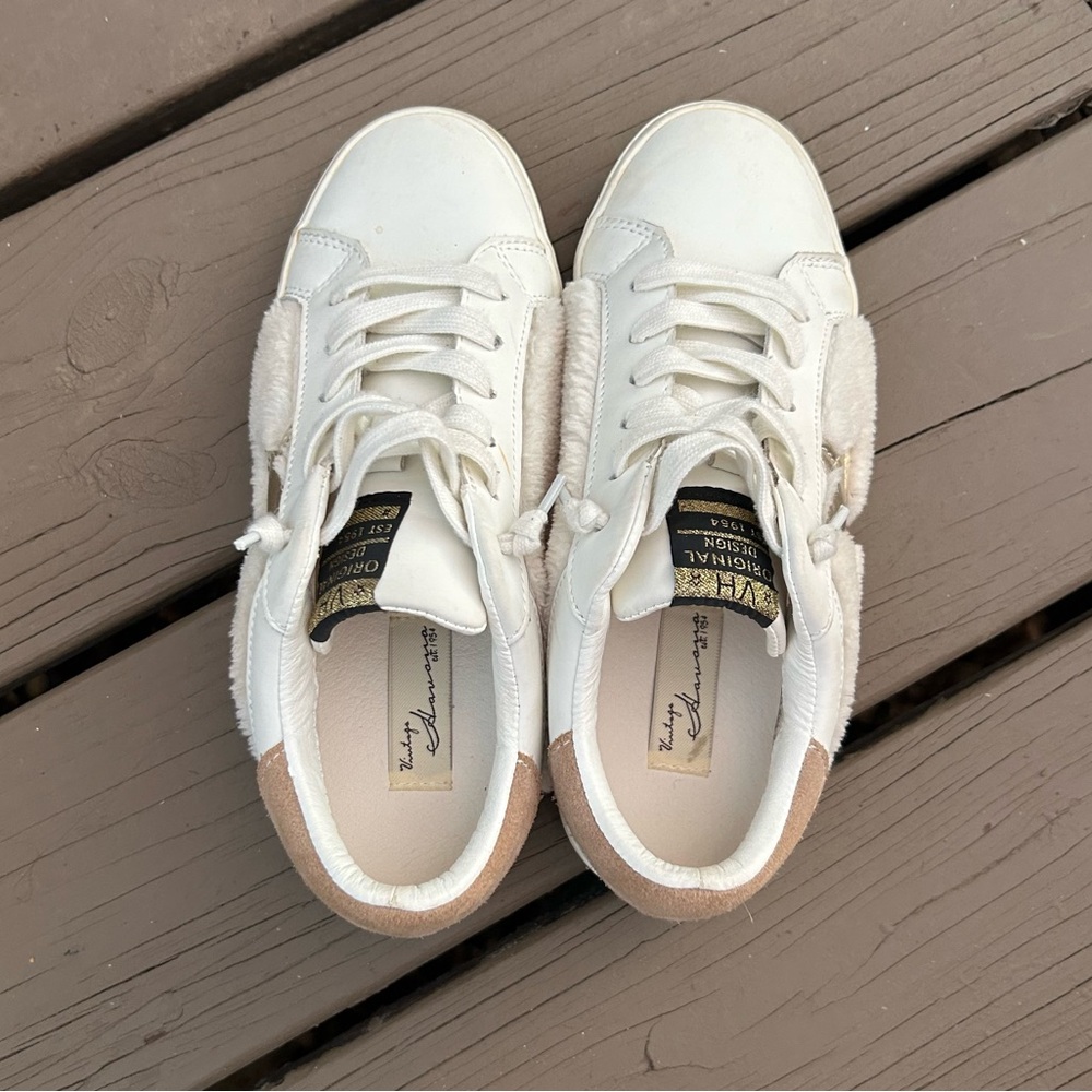 Vintage Havana Leather & Fuzzy Faux Fur “Wren” Ivory Cream Sneakers | Size 8 - Picture 12 of 14